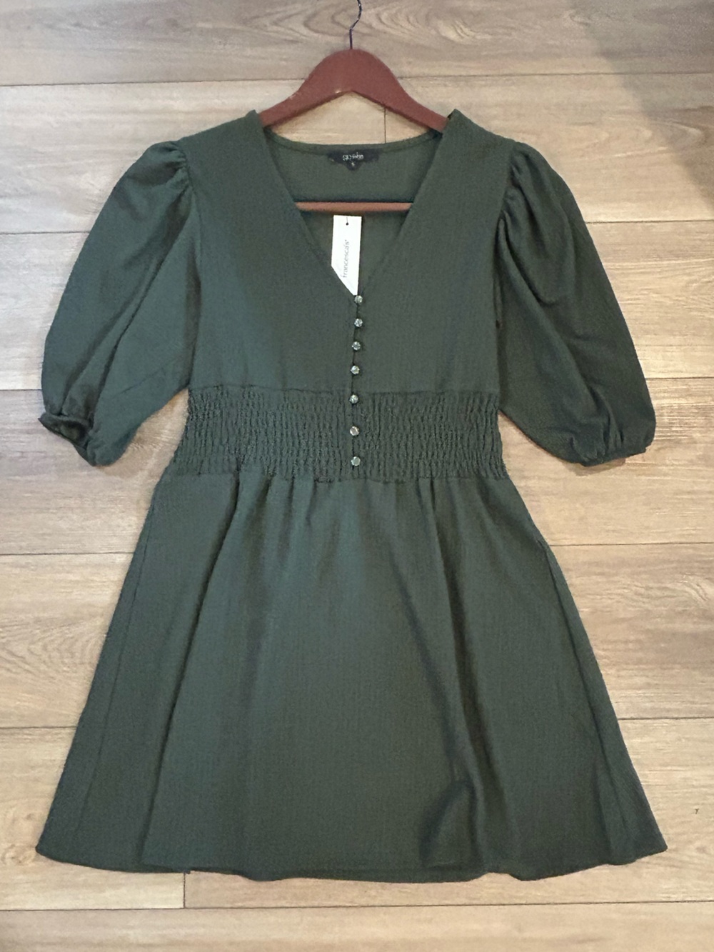 GB Fashion London Zoey-D Olive Green Puff Sleeve Dress NWT Small
